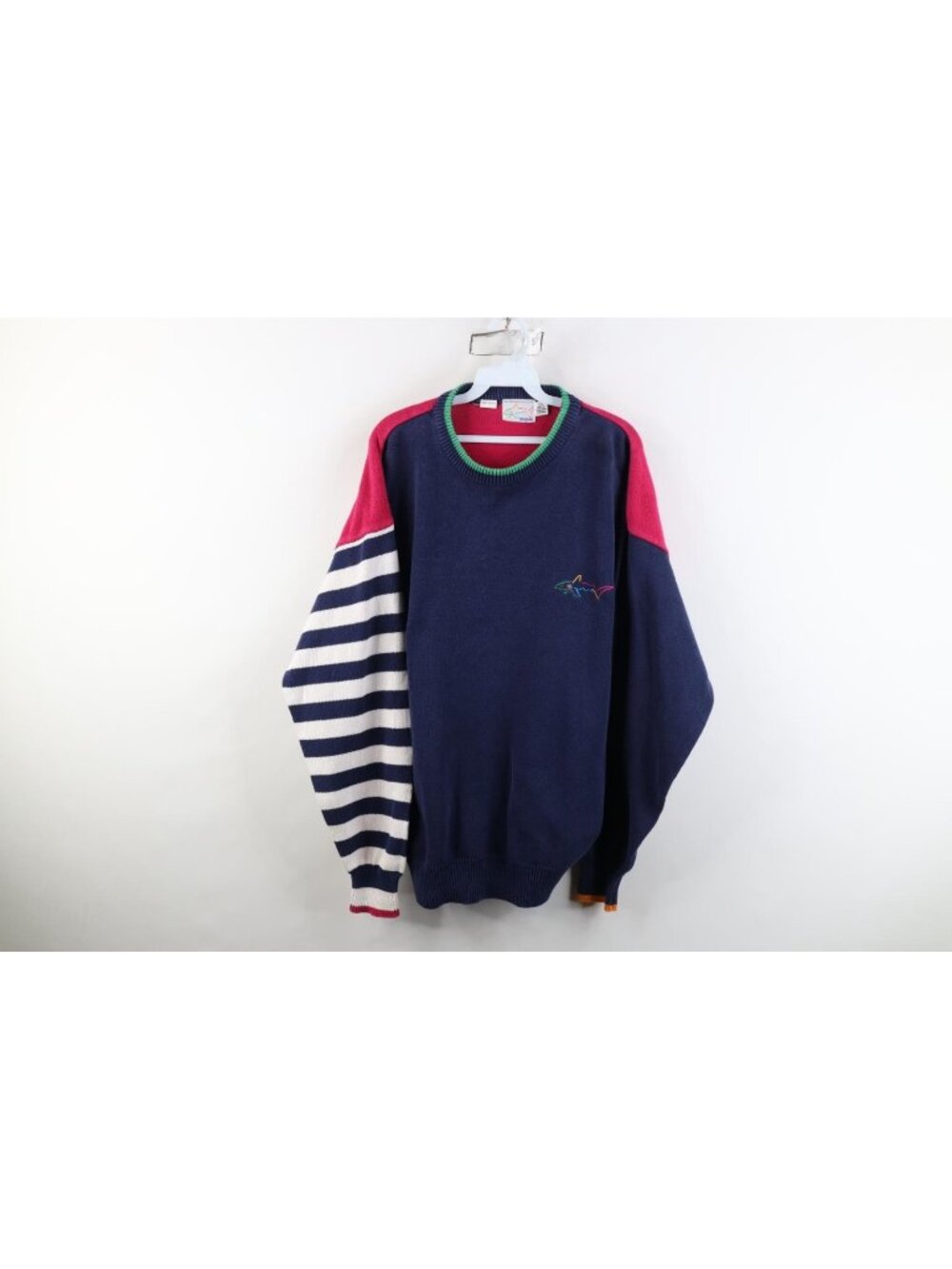 Vintage 90s Reebok Greg Norman Golf Mens Large Striped Color Block Knit Sweater